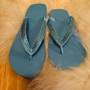 Swarovski Crystal x Havianas baby blue flip flop, authentic!